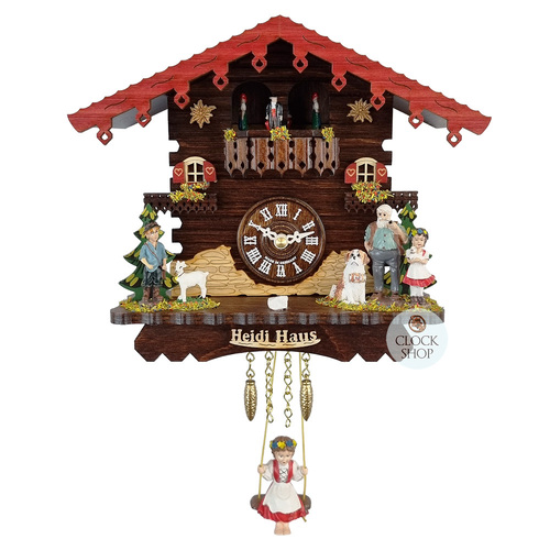 Heidi House Battery Chalet Clock With Swinging Doll & Dancers 17cm By TRENKLE