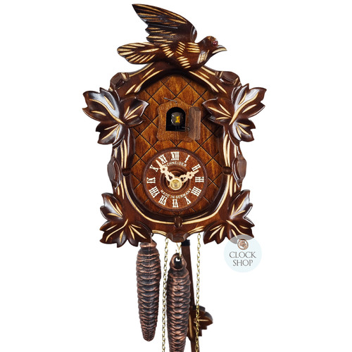 4 Leaf & Bird 1 Day Mechanical Carved Cuckoo Clock 20cm By SCHNEIDER