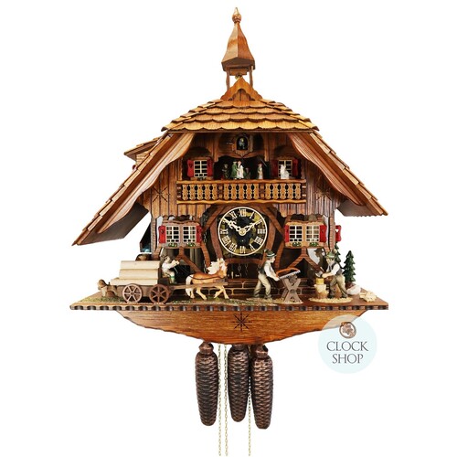 Lumberjack & Horse Logger 8 Day Mechanical Chalet Cuckoo Clock 56cm By SCHNEIDER