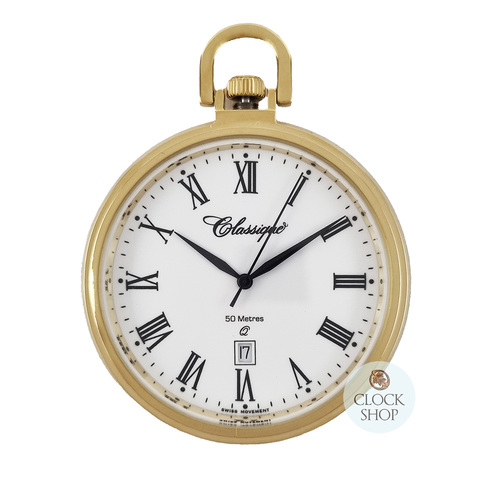 43mm Gold Unisex Pocket Watch With Open Dial By CLASSIQUE (White Roman)