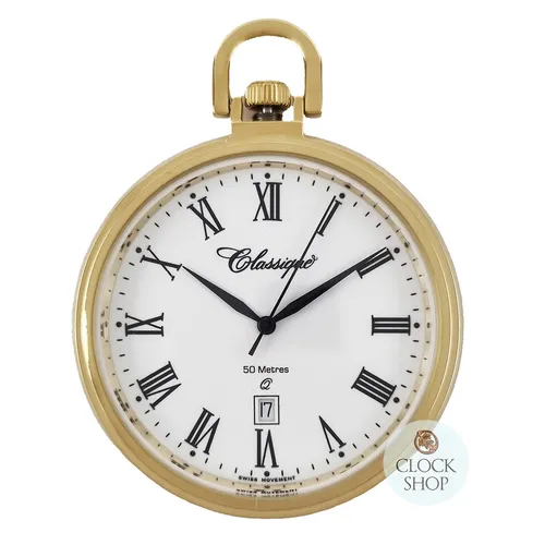 43mm Gold Unisex Pocket Watch With Open Dial By CLASSIQUE (White Roman) image