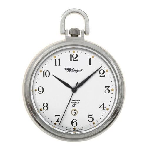 4.3cm Stainless Steel Open Dial Pocket Watch By CLASSIQUE (White Arabic) image
