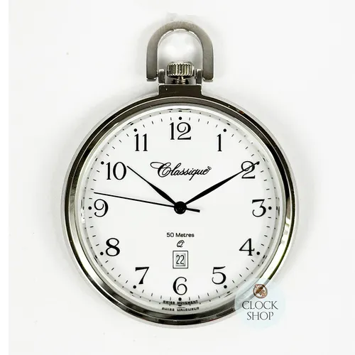 43mm Stainless Steel Open Dial Pocket Watch By CLASSIQUE (White Arabic) image