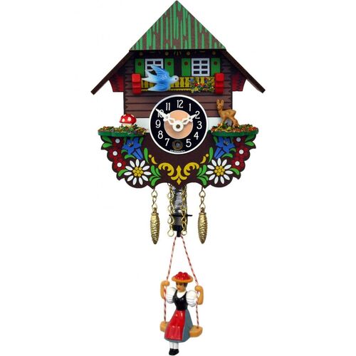 Swiss House Mechanical Chalet Clock With Swinging Doll 12cm By ENGSTLER