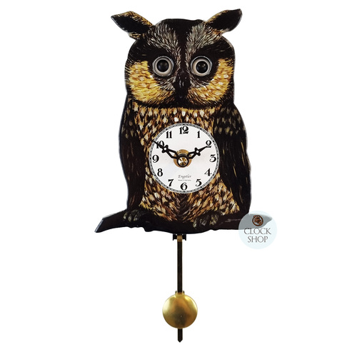 Dark Brown Owl Battery Clock With Moving Eyes 15cm By ENGSTLER image