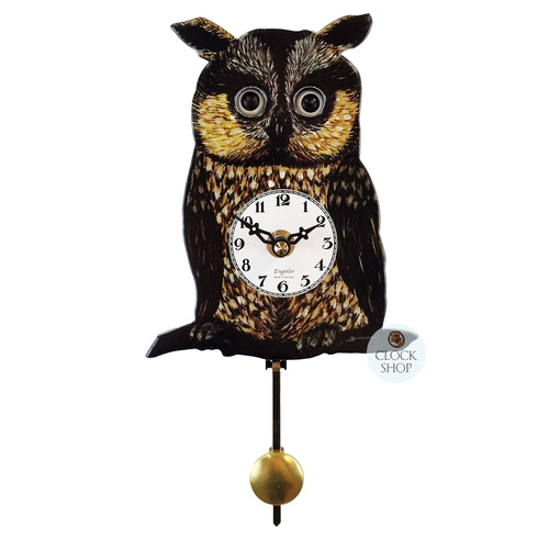 Dark Brown Owl Battery Clock With Moving Eyes 15cm By ENGSTLER