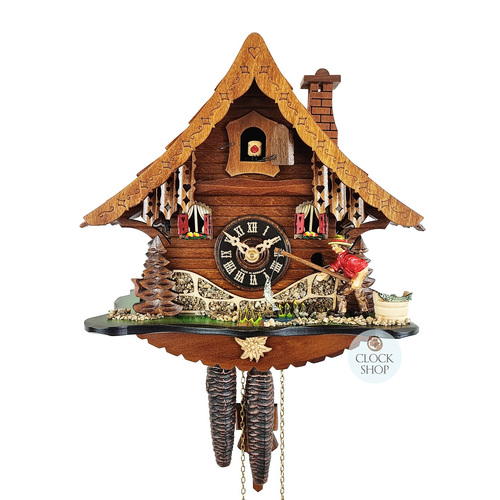 Fisherman with Moving Arm 1 Day Mechanical Chalet Cuckoo Clock 30cm By ENGSTLER