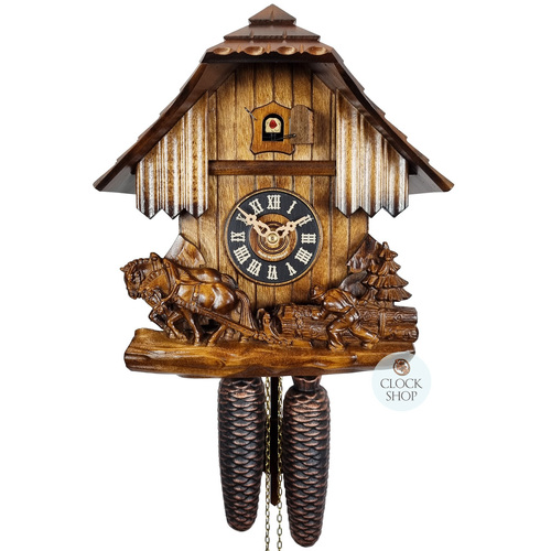 Horse & Logger 8 Day Mechanical Chalet Cuckoo Clock 28cm By ENGSTLER image