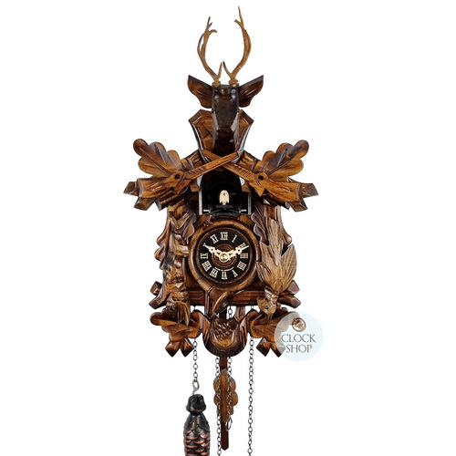After The Hunt Battery Carved Cuckoo Clock 26cm By ENGSTLER