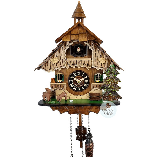Deer & Bench Battery Chalet Cuckoo Clock 35cm By ENGSTLER