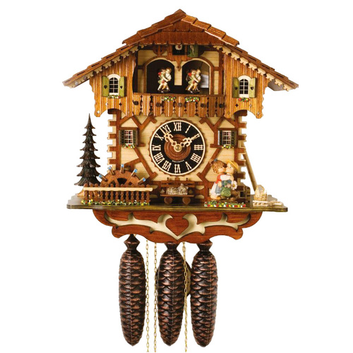 Sweethearts & Water Wheel 8 Day Mechanical Chalet Cuckoo Clock 42cm By HÖNES