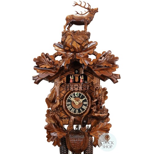 Hunter, Bird & Stag 8 Day Mechanical Carved Cuckoo Clock With Dancers 62cm By HÖNES