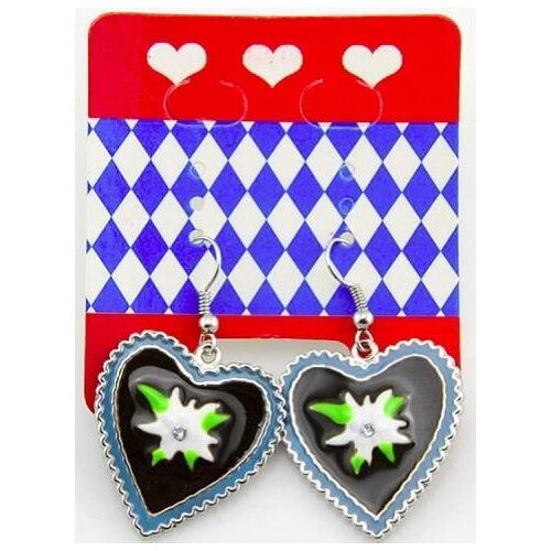 Bavarian - Earring Black Heart Edelweiss