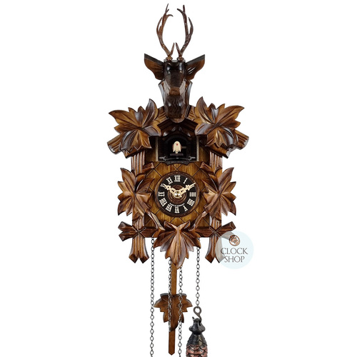 5 Leaf & Deer Battery Carved Cuckoo Clock 30cm By ENGSTLER