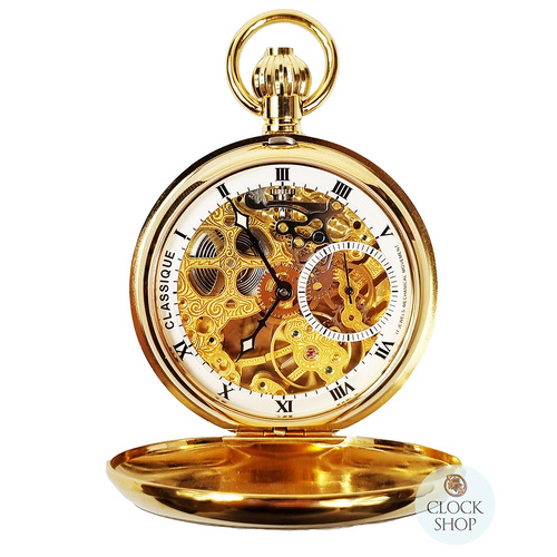 49mm Gold Unisex Mechanical Skeleton Pocket Watch By CLASSIQUE (Roman) image