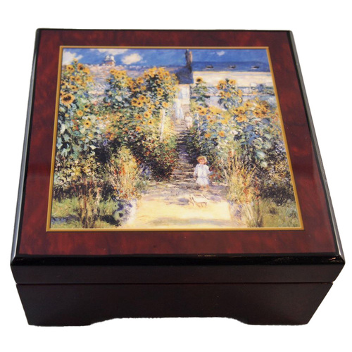 Wooden Musical Jewellery Box- The Artist's Garden at Vétheuil By Monet (What A Wonderful World)
