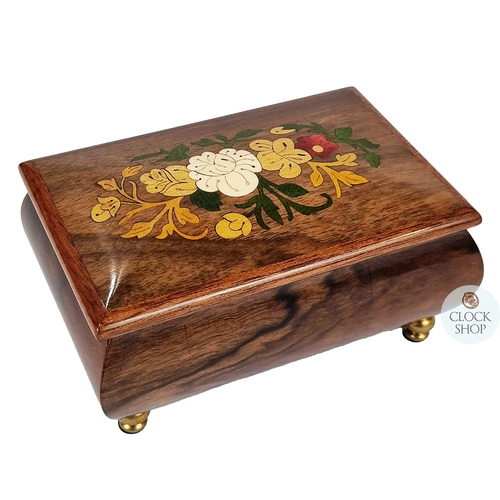Wooden Musical Jewellery Box With Floral Inlay Tune Waltz Of The Flowers