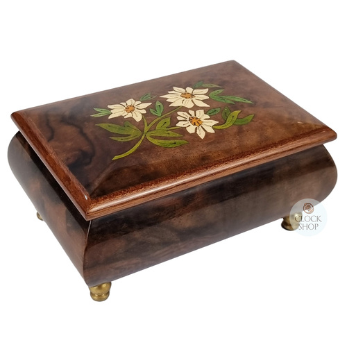 Wooden Musical Jewellery Box With Edelweiss Flowers- Large (Edelweiss)