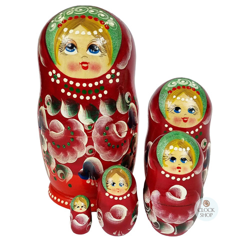 Russian Nesting Dolls 5 Set Medium Red & Black Floral 15cm