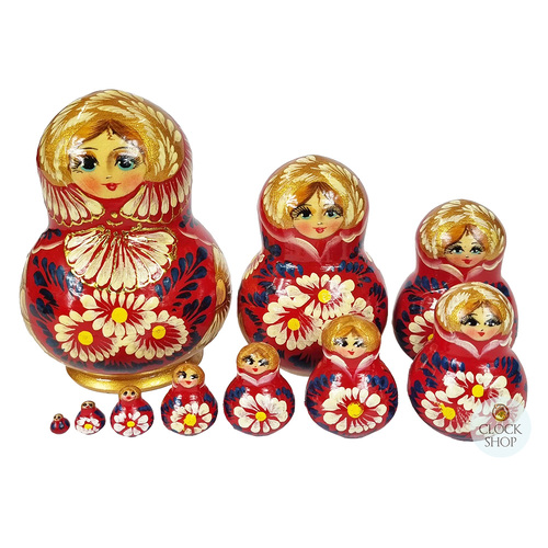 Floral Russian Dolls- Red & Gold 10cm (Set Of 10)