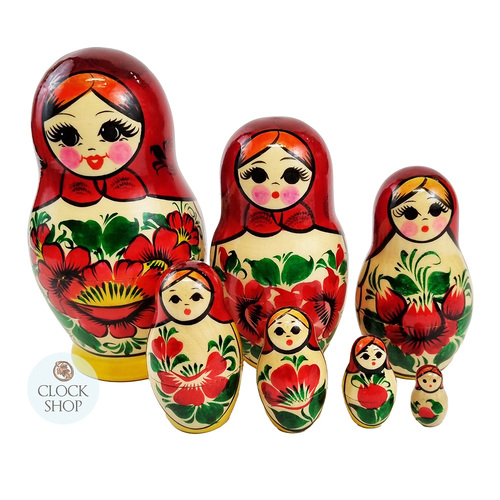 Kirov Russian Nesting Dolls 7 Set With Red Scarf & Yellow Dress 14.5cm 