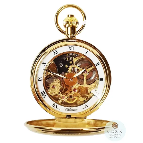 49mm Gold Unisex Mechanical Skeleton Swiss Pocket Watch By CLASSIQUE (Roman) image