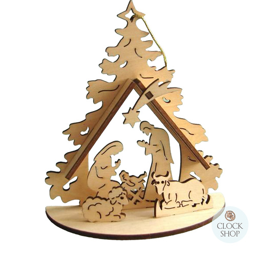 Manger Lazer Cut Wood Christmas Tree Decoration 11cm