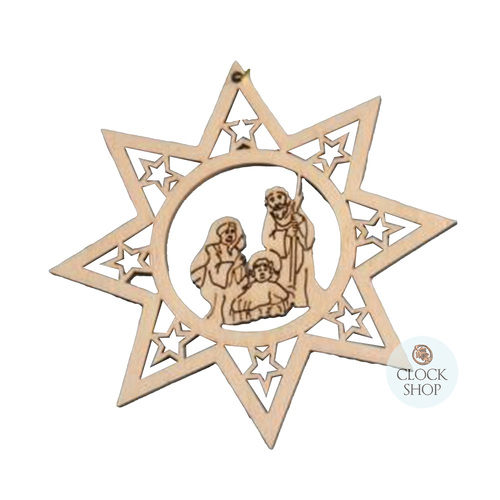 12cm Wooden Nativity Star Hanging Decoration