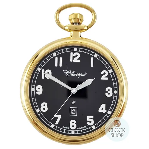 48mm Gold Unisex Pocket Watch With Open Dial By CLASSIQUE (Black Arabic) image