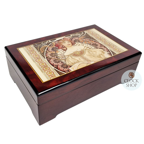 Wooden Musical Jewellery Box with Rêverie By Alphonse Mucha - Liszt-Liebestraum (Light Scratches) image