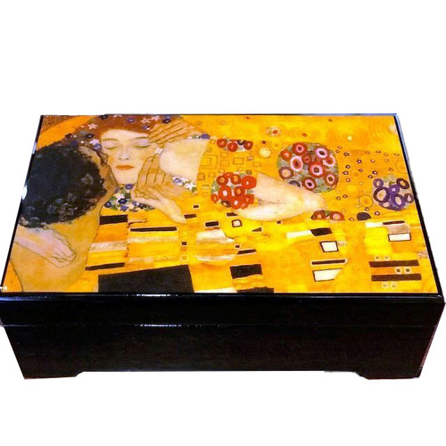 Black Wooden Musical Jewellery Box - The Kiss By Klimt (Hupfeld- As Time Goes By)