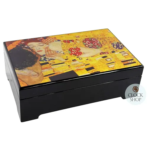 Black Wooden Musical Jewellery Box - The Kiss By Klimt (Hupfeld- As Time Goes By) image