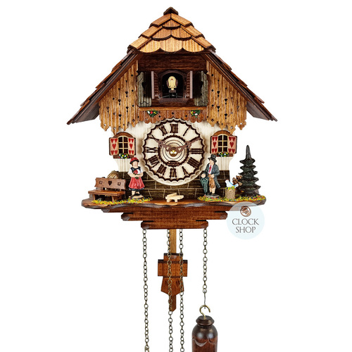 Black Forest Couple Battery Chalet Cuckoo Clock 25cm By TRENKLE image