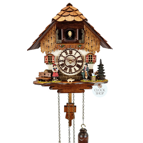 Black Forest Couple Battery Chalet Cuckoo Clock 25cm By TRENKLE