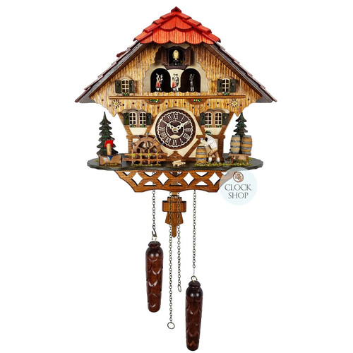 Beer Drinker & Waterwheel Battery Chalet Cuckoo Clock With Dancers 30cm By TRENKLE