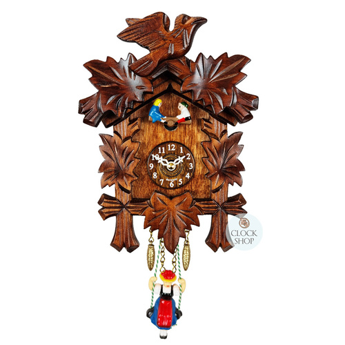 5 Leaf & Bird Battery Carved Kuckulino With Swinging Doll 18cm By TRENKLE image