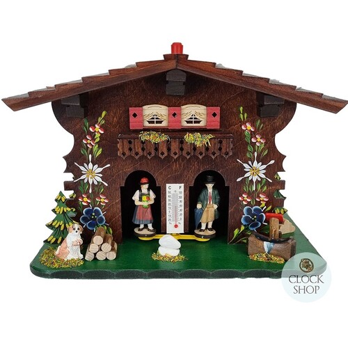 17cm Chalet Weather House With Alpine Flowers By TRENKLE