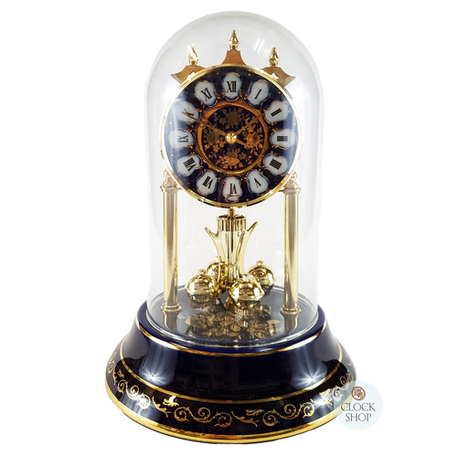 23cm Royal Blue & Gold Porcelain Anniversary Clock With Westminster Chime & Decorative Dial By HALLER
