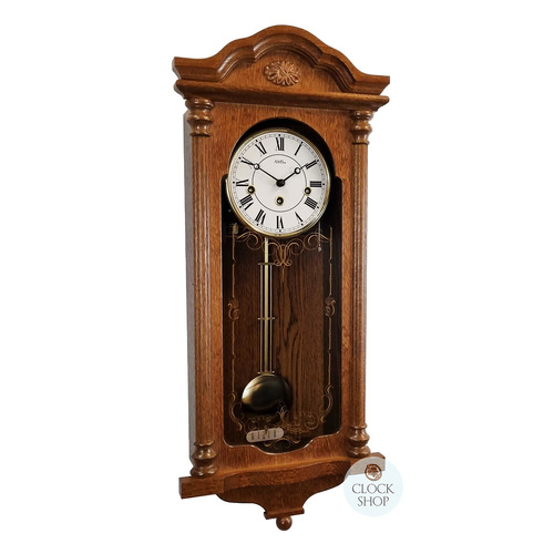 68cm Oak 8 Day Mechanical Chiming Wall Clock With Columns By AMS