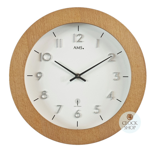 29cm White & Natural Wood Round Wall Clock By AMS image