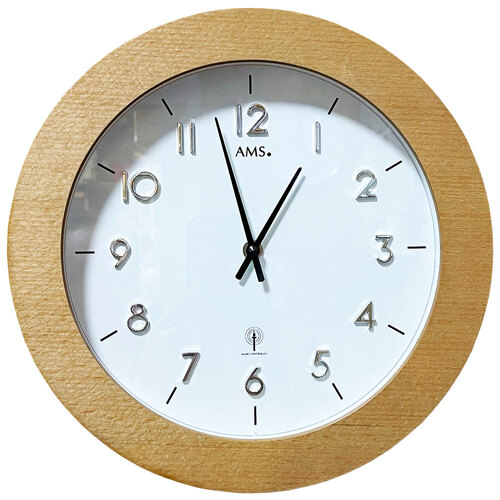 29cm White & Natural Wood Round Wall Clock By AMS