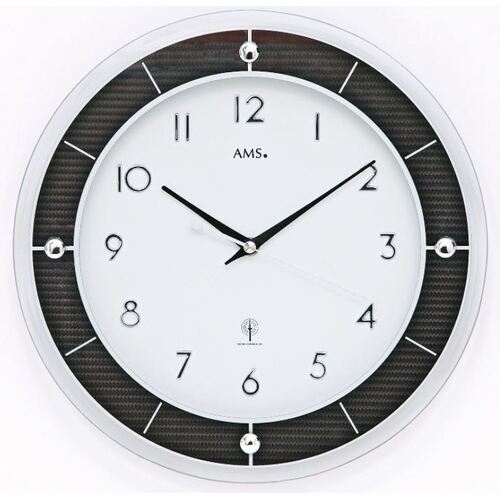 31cm Black & White Round Glass Wall Clock By AMS