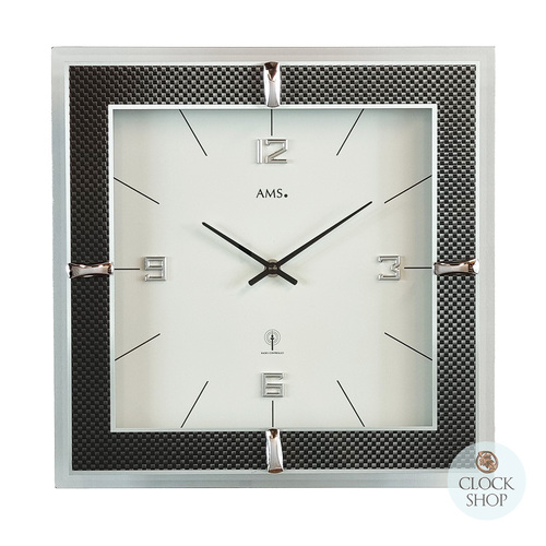 29cm Black & White Square Glass Wall Clock By AMS