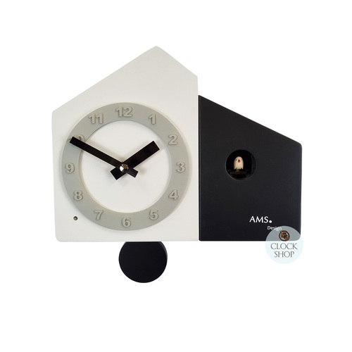 Black & White Modern Battery Cuckoo Clock 18cm By AMS
