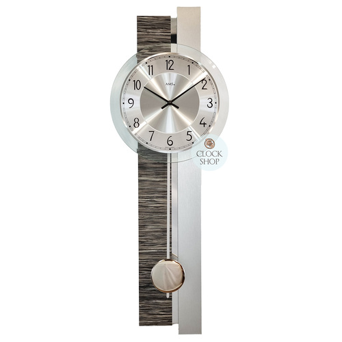 67cm Charcoal & Silver Pendulum Wall Clock With Silver Dial By AMS  image