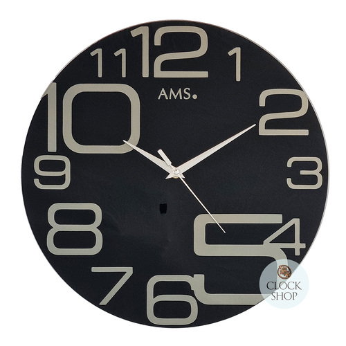 40cm Black Glass Silent Wall Clock By AMS image