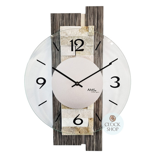 40cm Stone Inlay & Charcoal Wall Clock With Glass Dial By AMS