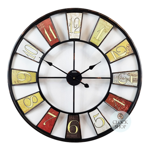 80cm Multi Coloured Round Metal Wall Clock By AMS image
