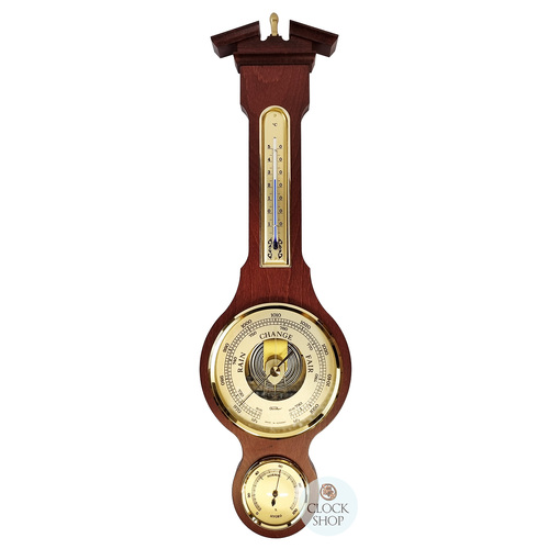 54cm Mahogany Traditional Weather Station With Barometer, Thermometer & Hygrometer By FISCHER