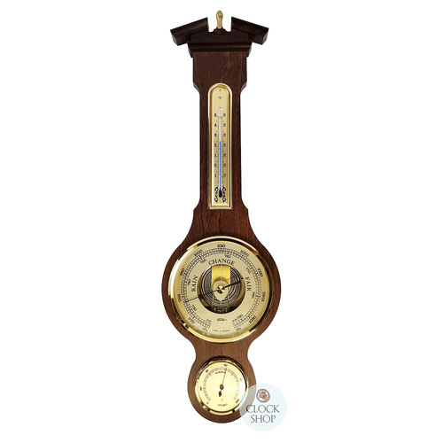 54cm Walnut Traditional Weather Station With Barometer Thermometer & Hygrometer By FISCHER image